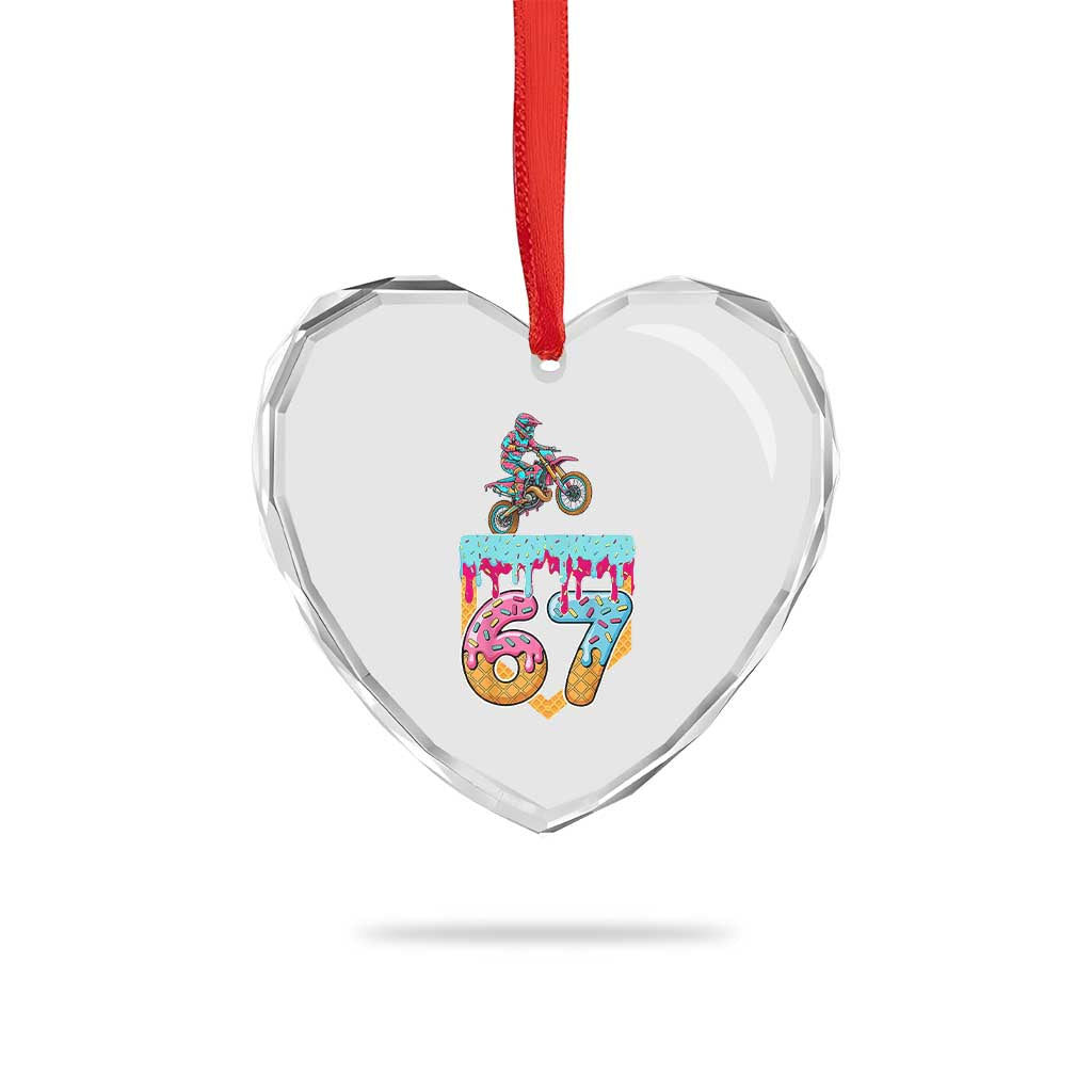 67 Six Seven Meme Heart Crystal Glass Ornament Funny Dirt Bike Motocross Ice Cream Drip - Wonder Print Shop