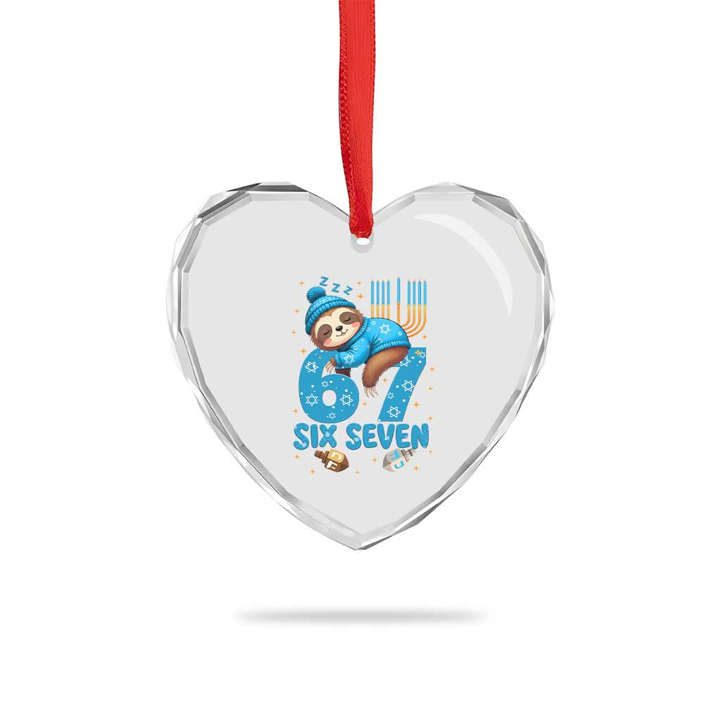 67 Six Seven Meme Heart Crystal Glass Ornament Funny Hanukkah Sloth - Wonder Print Shop