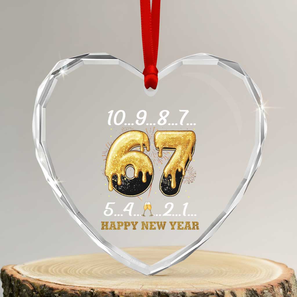 67 Six Seven Meme Heart Crystal Glass Ornament Happy New Year 2026 - Wonder Print Shop