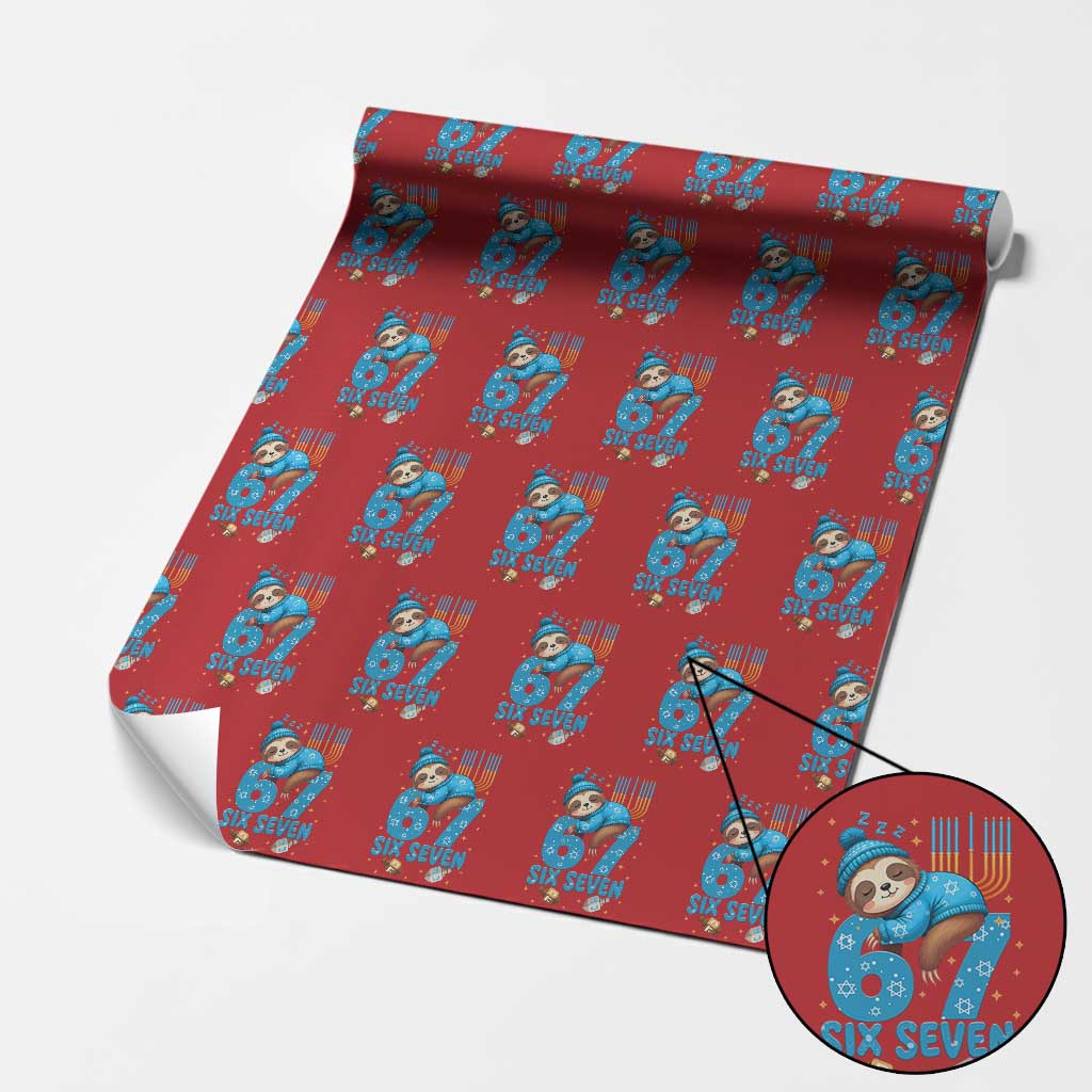 67 Six Seven Meme Wrapping Paper Roll Funny Hanukkah Sloth - Wonder Print Shop