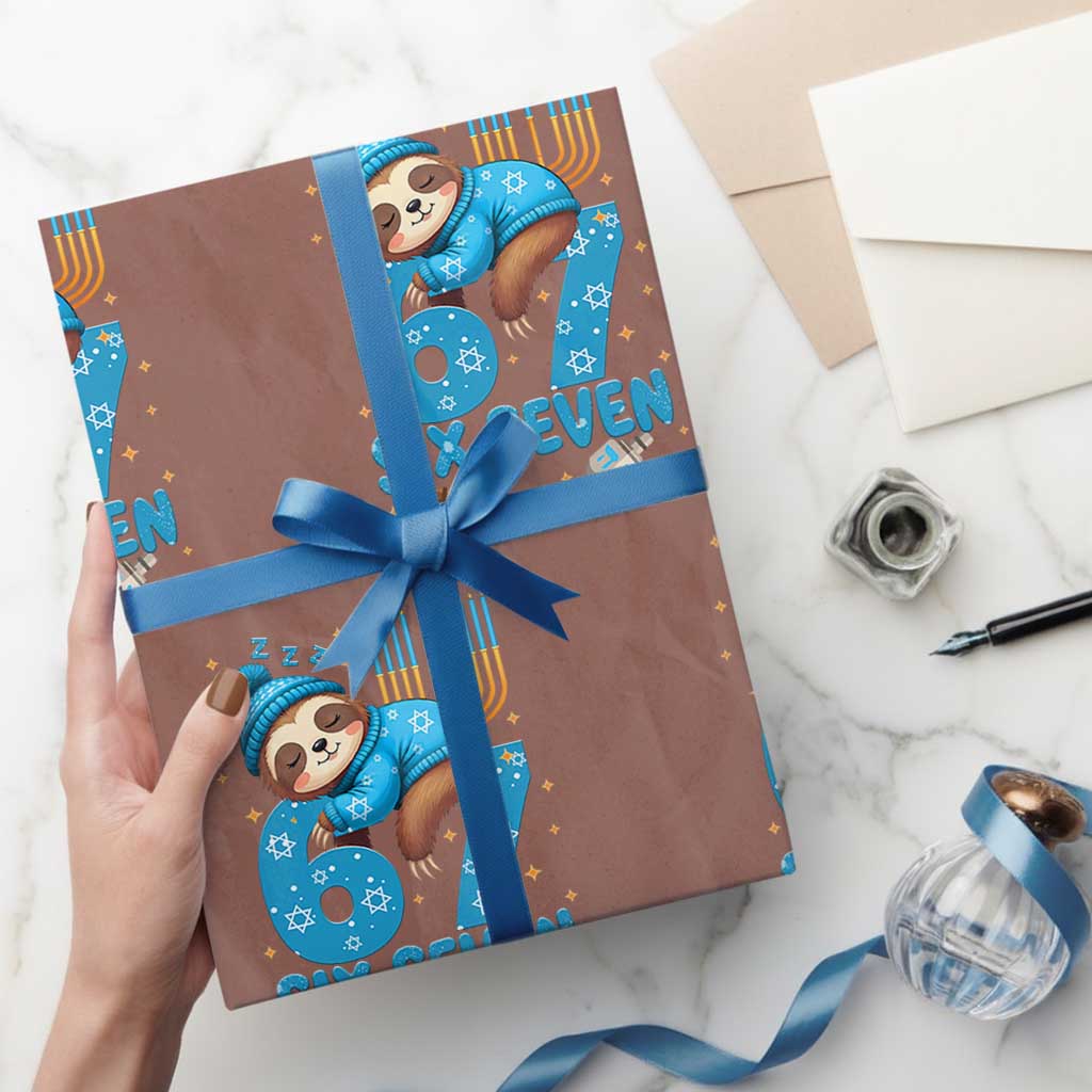 67 Six Seven Meme Wrapping Paper Roll Funny Hanukkah Sloth - Wonder Print Shop