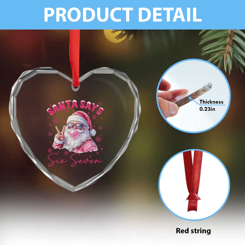 67 Six Seven Pink Santa Christmas Meme Heart Crystal Glass Ornament - Wonder Print Shop
