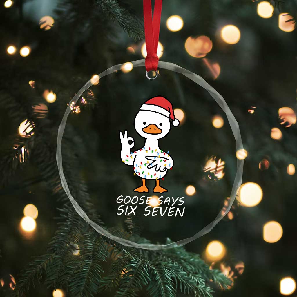 67 Six Seven Silly Goose Christmas Meme Crystal Glass Ornament - Wonder Print Shop