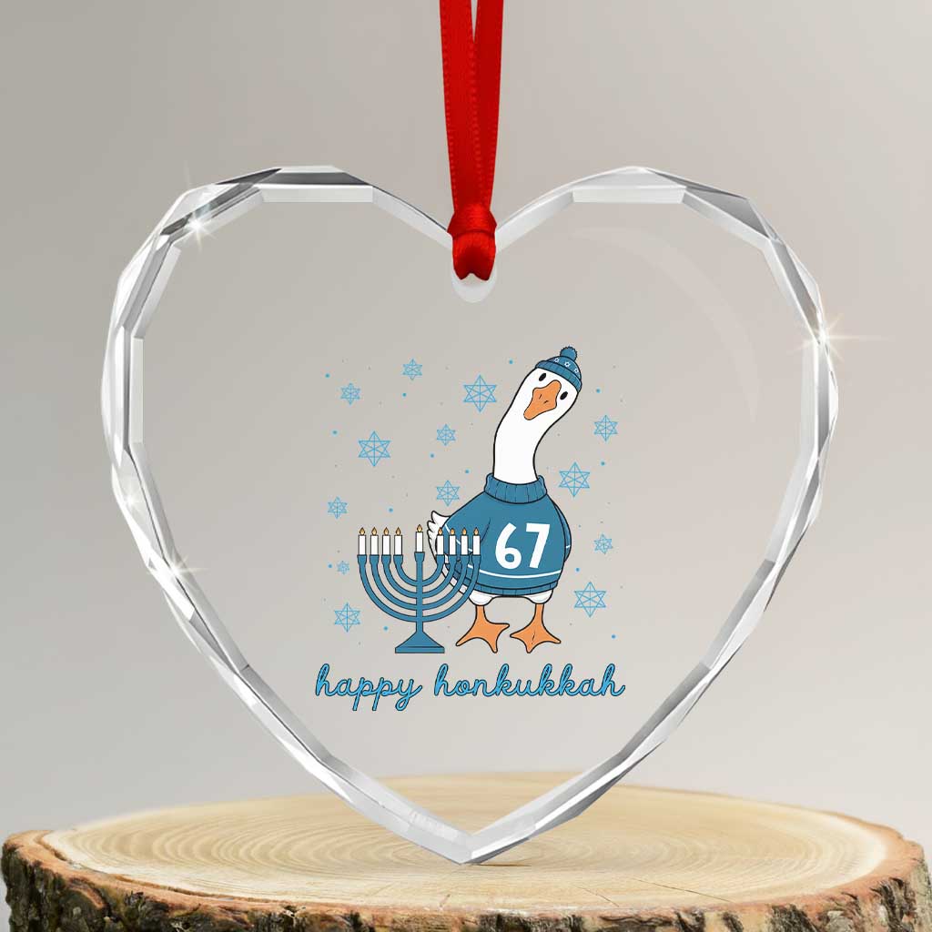 67 Six Seven Silly Goose Hanukkah Meme Heart Crystal Glass Ornament Happy Honkukkah - Wonder Print Shop
