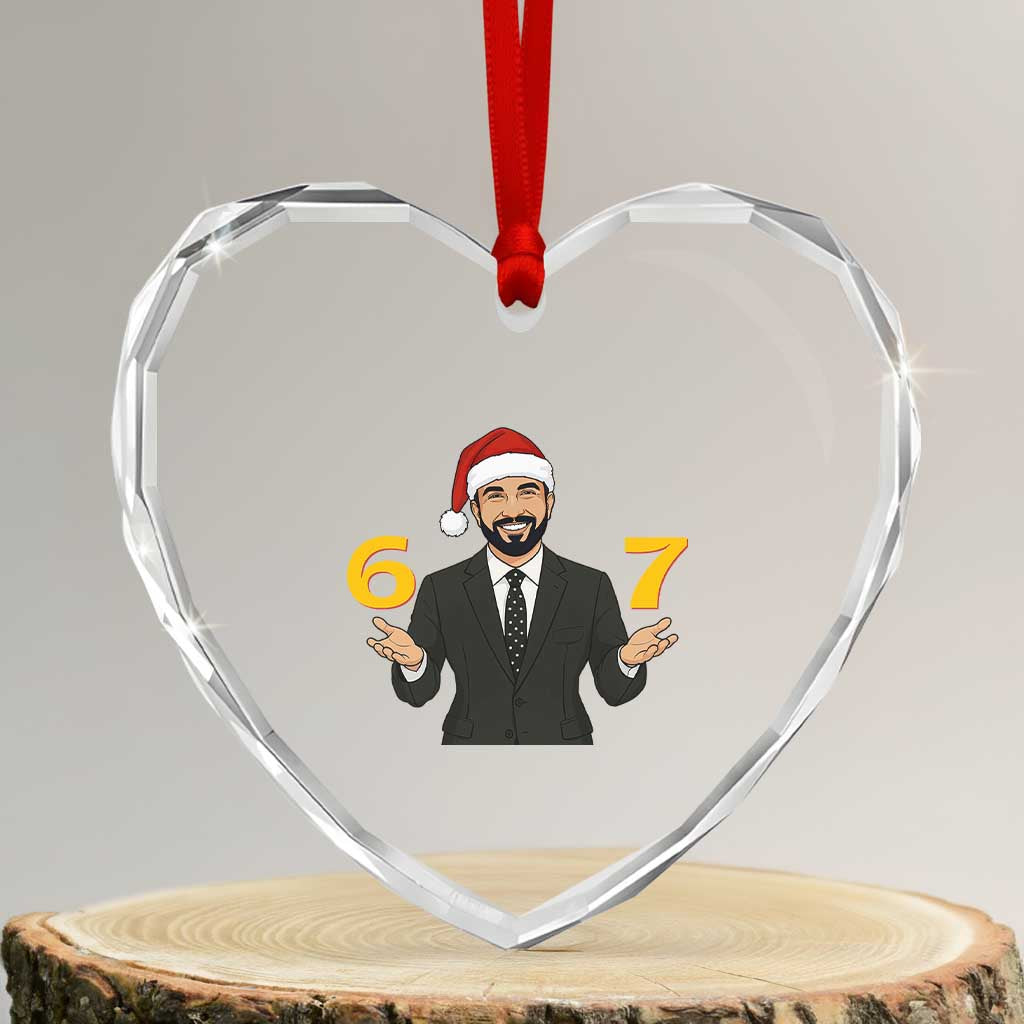 67 Six Seven Zohran Mamdani Christmas Heart Crystal Glass Ornament - Wonder Print Shop
