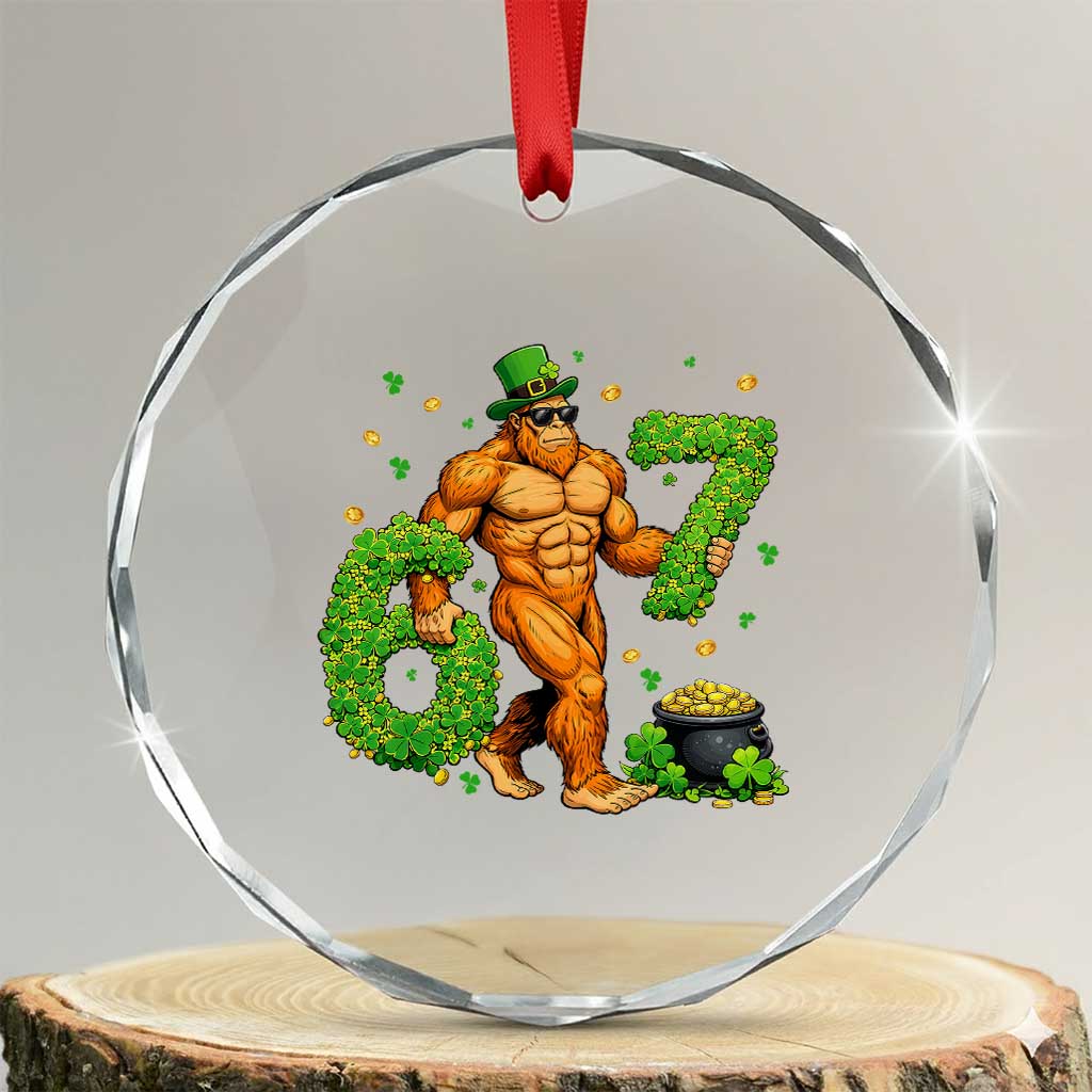 67 St Patricks Day Crystal Glass Ornament Funny Bigfoot Six Seven Shamrock Party Meme