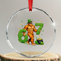 67 St Patricks Day Crystal Glass Ornament Funny Bigfoot Six Seven Shamrock Party Meme