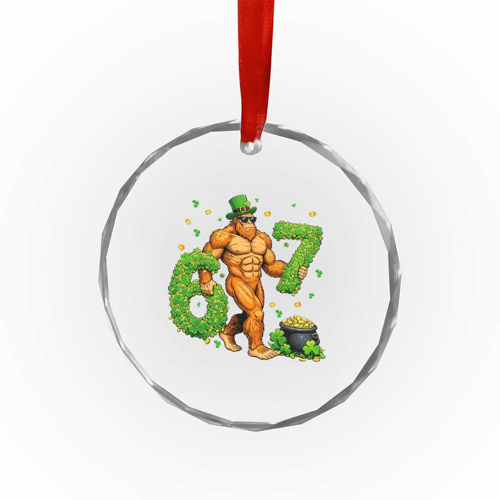 67 St Patricks Day Crystal Glass Ornament Funny Bigfoot Six Seven Shamrock Party Meme