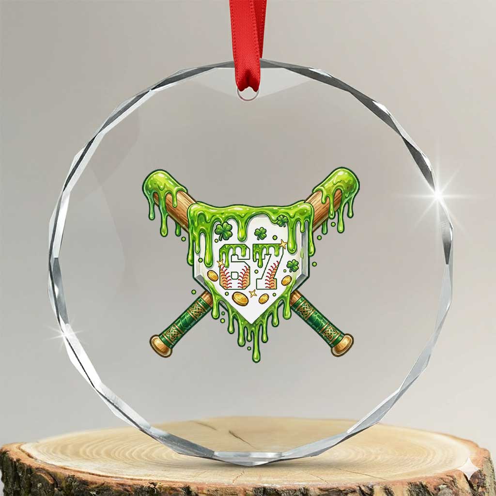 67 St Patricks Day Crystal Glass Ornament Funny Six Seven Baseball Sport Party Meme