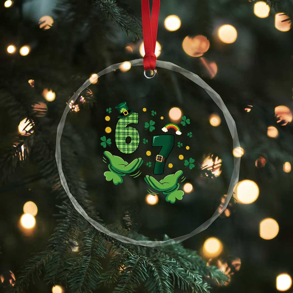 67 St Patricks Day Crystal Glass Ornament Funny Six Seven Hands Meme