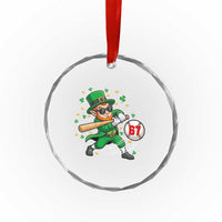 67 St Patricks Day Crystal Glass Ornament Funny Six Seven Leprechaun Playing Baseball Meme