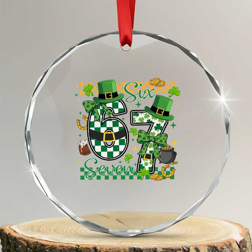 67 St Patricks Day Crystal Glass Ornament Funny Six Seven Meme Lucky Shamrock