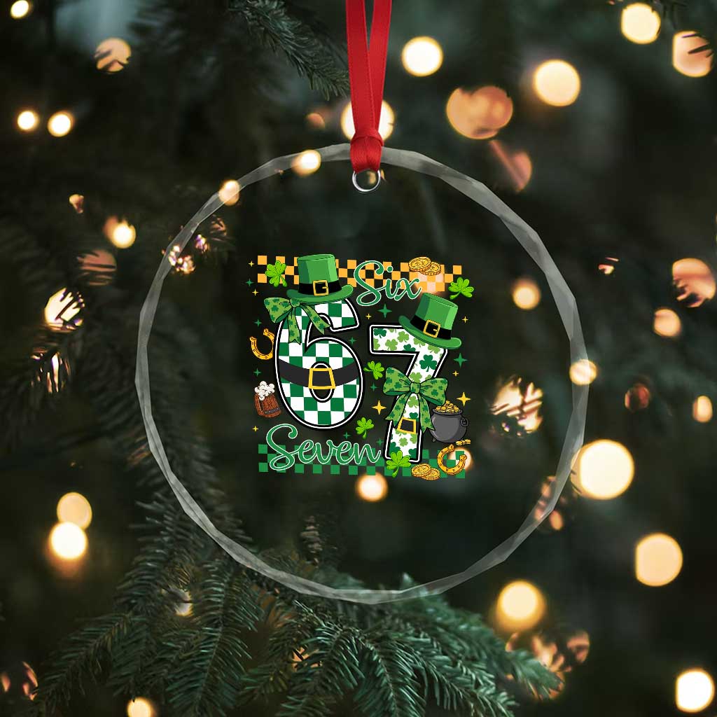 67 St Patricks Day Crystal Glass Ornament Funny Six Seven Meme Lucky Shamrock