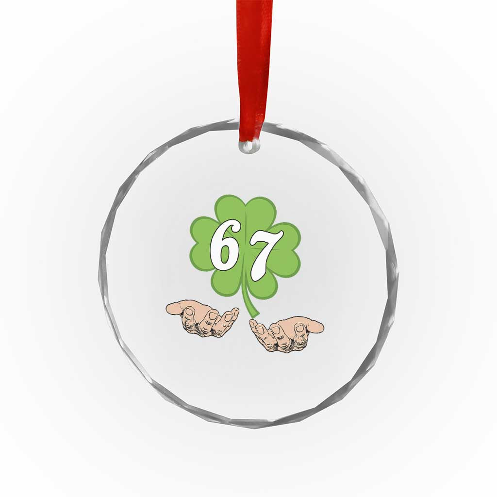 67 St Patricks Day Crystal Glass Ornament Six Seven Meme Shamrock Hand Gesture