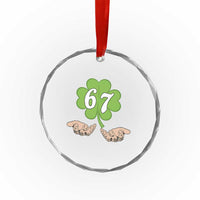 67 St Patricks Day Crystal Glass Ornament Six Seven Meme Shamrock Hand Gesture