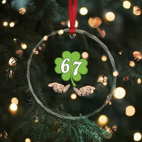 67 St Patricks Day Crystal Glass Ornament Six Seven Meme Shamrock Hand Gesture