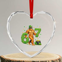 67 St Patricks Day Heart Crystal Glass Ornament Funny Bigfoot Six Seven Shamrock Party Meme