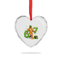 67 St Patricks Day Heart Crystal Glass Ornament Funny Bigfoot Six Seven Shamrock Party Meme