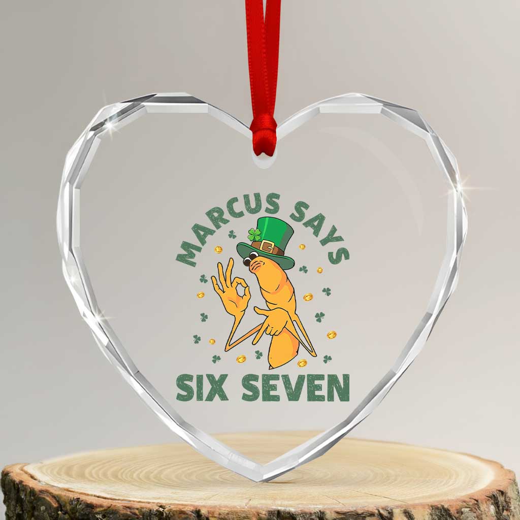 67 St Patricks Day Heart Crystal Glass Ornament Funny Marcus The Worm Say Six Seven Meme