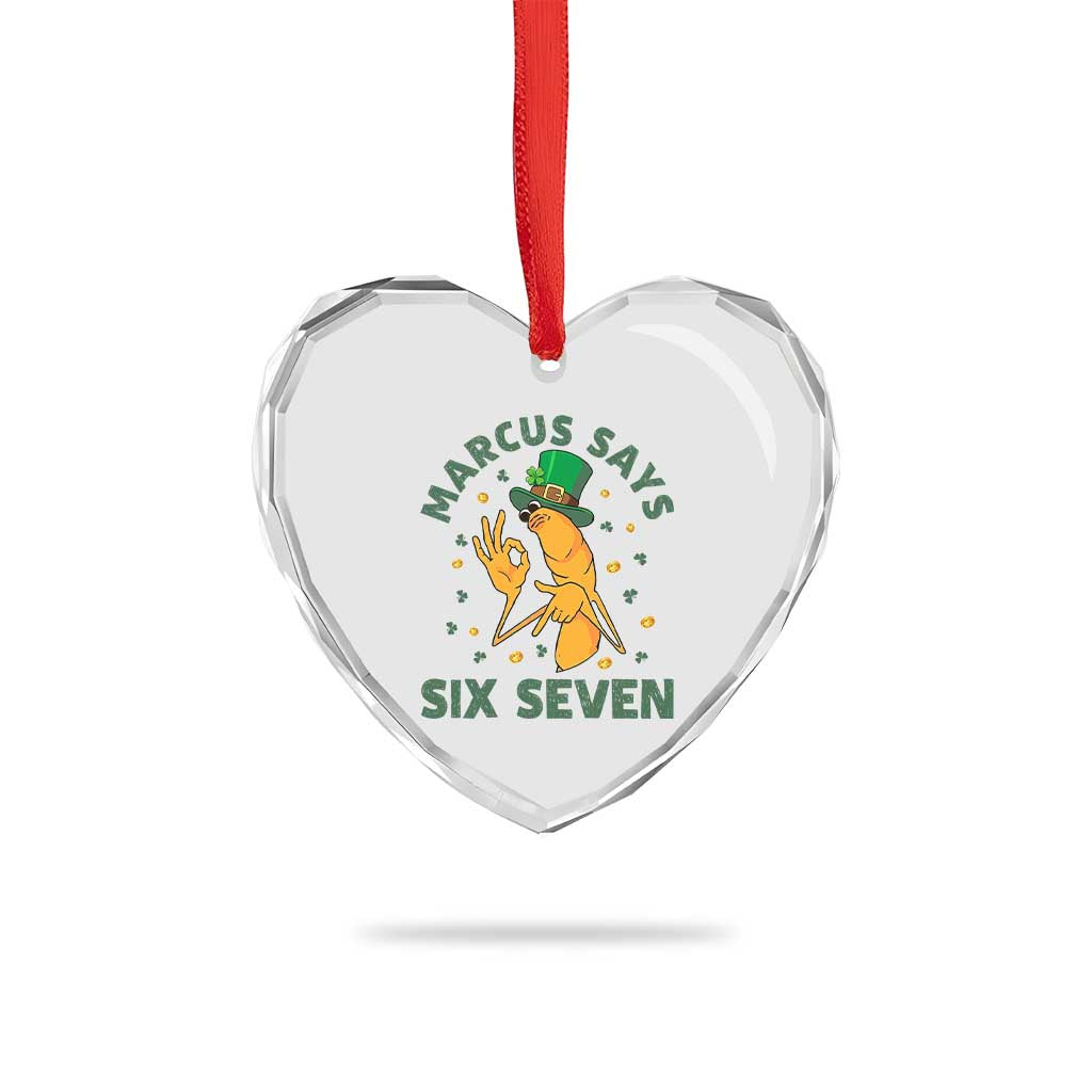 67 St Patricks Day Heart Crystal Glass Ornament Funny Marcus The Worm Say Six Seven Meme
