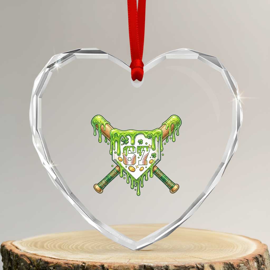 67 St Patricks Day Heart Crystal Glass Ornament Funny Six Seven Baseball Sport Party Meme