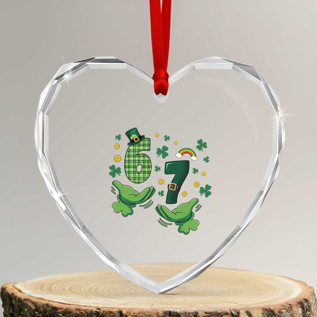 67 St Patricks Day Heart Crystal Glass Ornament Funny Six Seven Hands Meme