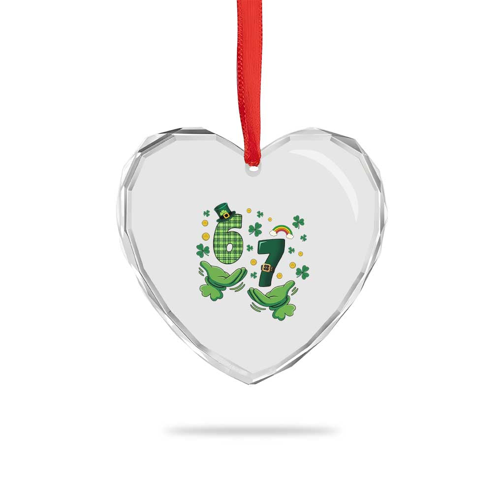 67 St Patricks Day Heart Crystal Glass Ornament Funny Six Seven Hands Meme
