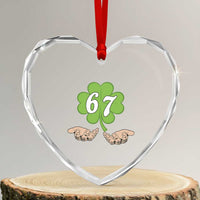 67 St Patricks Day Heart Crystal Glass Ornament Six Seven Meme Shamrock Hand Gesture