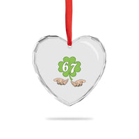 67 St Patricks Day Heart Crystal Glass Ornament Six Seven Meme Shamrock Hand Gesture