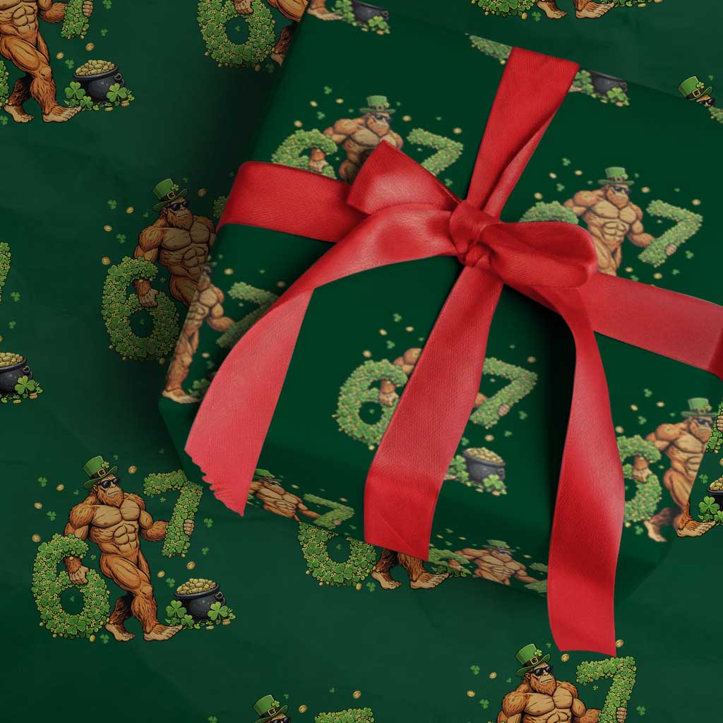 67 St Patricks Day Wrapping Paper Roll Funny Bigfoot Six Seven Shamrock Party Meme
