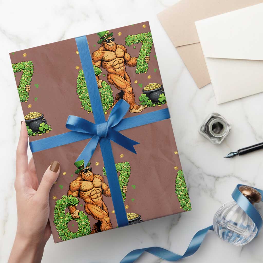 67 St Patricks Day Wrapping Paper Roll Funny Bigfoot Six Seven Shamrock Party Meme