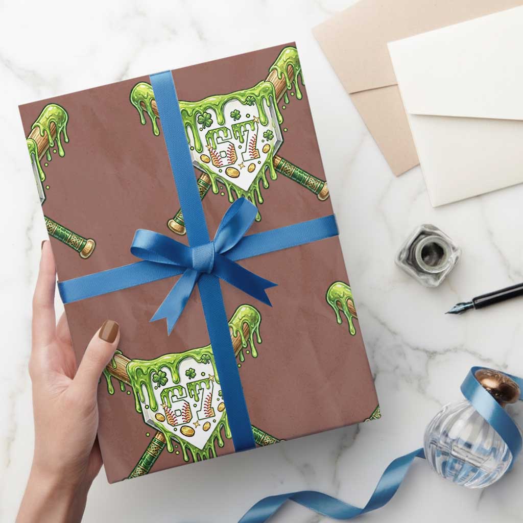 67 St Patricks Day Wrapping Paper Roll Funny Six Seven Baseball Sport Party Meme
