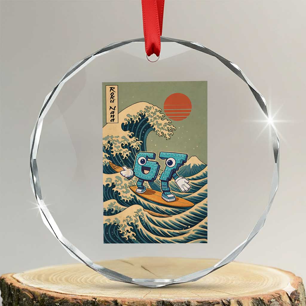 67 Surfing Japanese Crystal Glass Ornament Funny Great Wave Off Kanagawa Six Seven Brainrot Meme - Wonder Print Shop