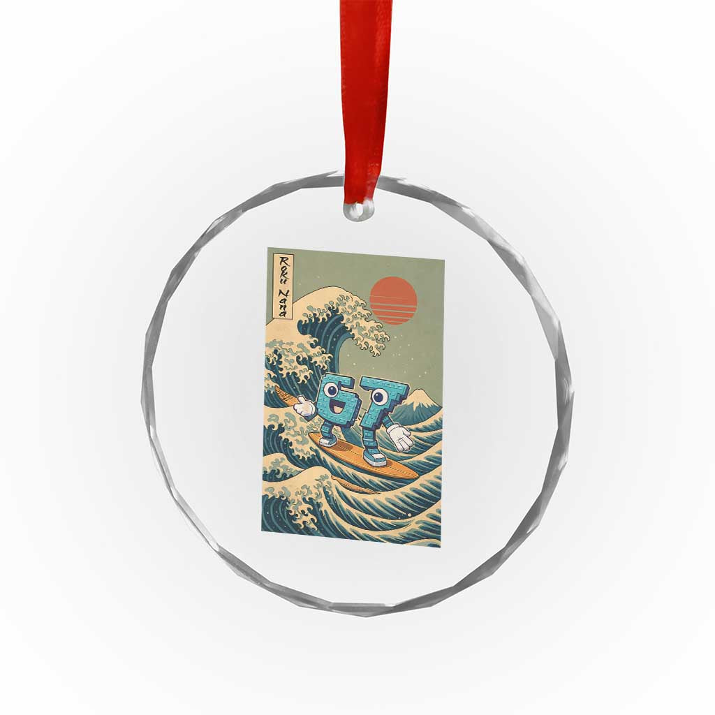 67 Surfing Japanese Crystal Glass Ornament Funny Great Wave Off Kanagawa Six Seven Brainrot Meme - Wonder Print Shop