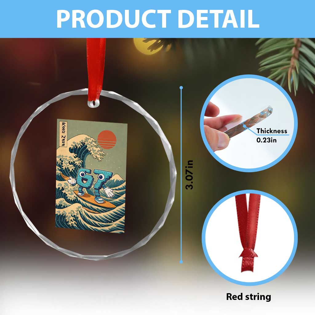 67 Surfing Japanese Crystal Glass Ornament Funny Great Wave Off Kanagawa Six Seven Brainrot Meme - Wonder Print Shop