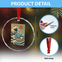 67 Surfing Japanese Crystal Glass Ornament Funny Great Wave Off Kanagawa Six Seven Brainrot Meme - Wonder Print Shop