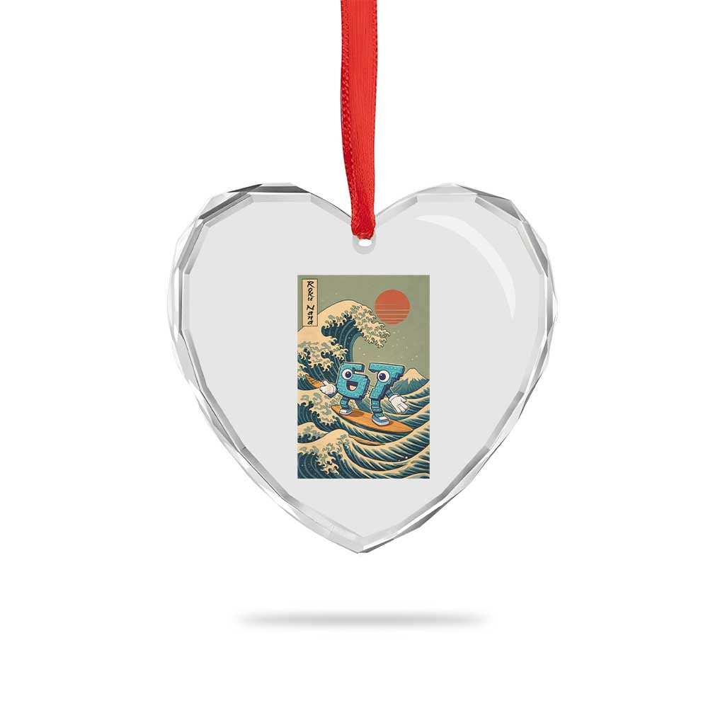 67 Surfing Japanese Heart Crystal Glass Ornament Funny Great Wave Off Kanagawa Six Seven Brainrot Meme - Wonder Print Shop