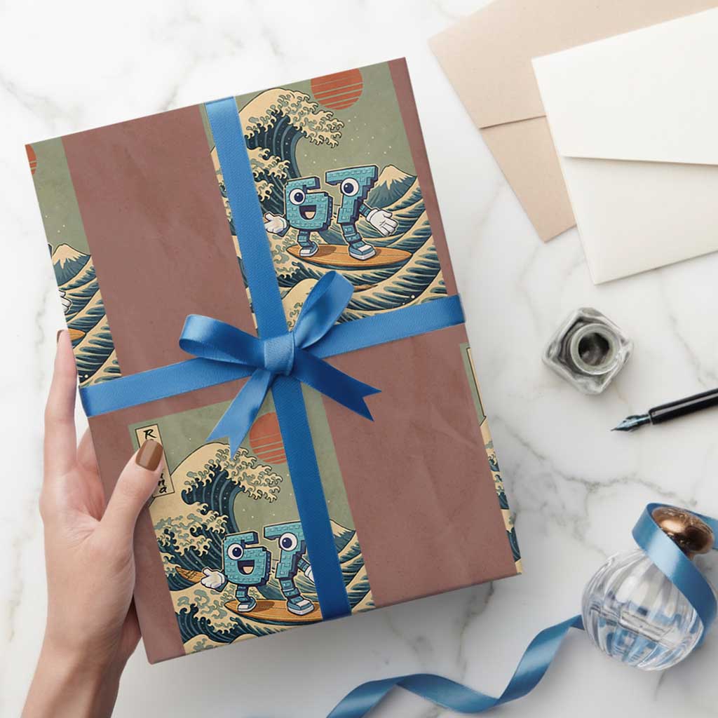 67 Surfing Japanese Wrapping Paper Roll Funny Great Wave Off Kanagawa Six Seven Brainrot Meme - Wonder Print Shop