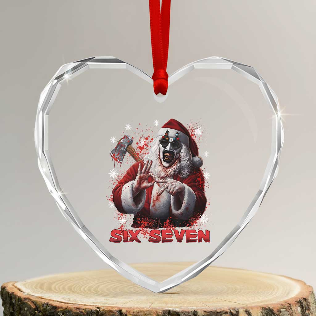 67 Terrifier Santa Horror Christmas Heart Crystal Glass Ornament Funny Six Seven Meme Holiday Movie - Wonder Print Shop
