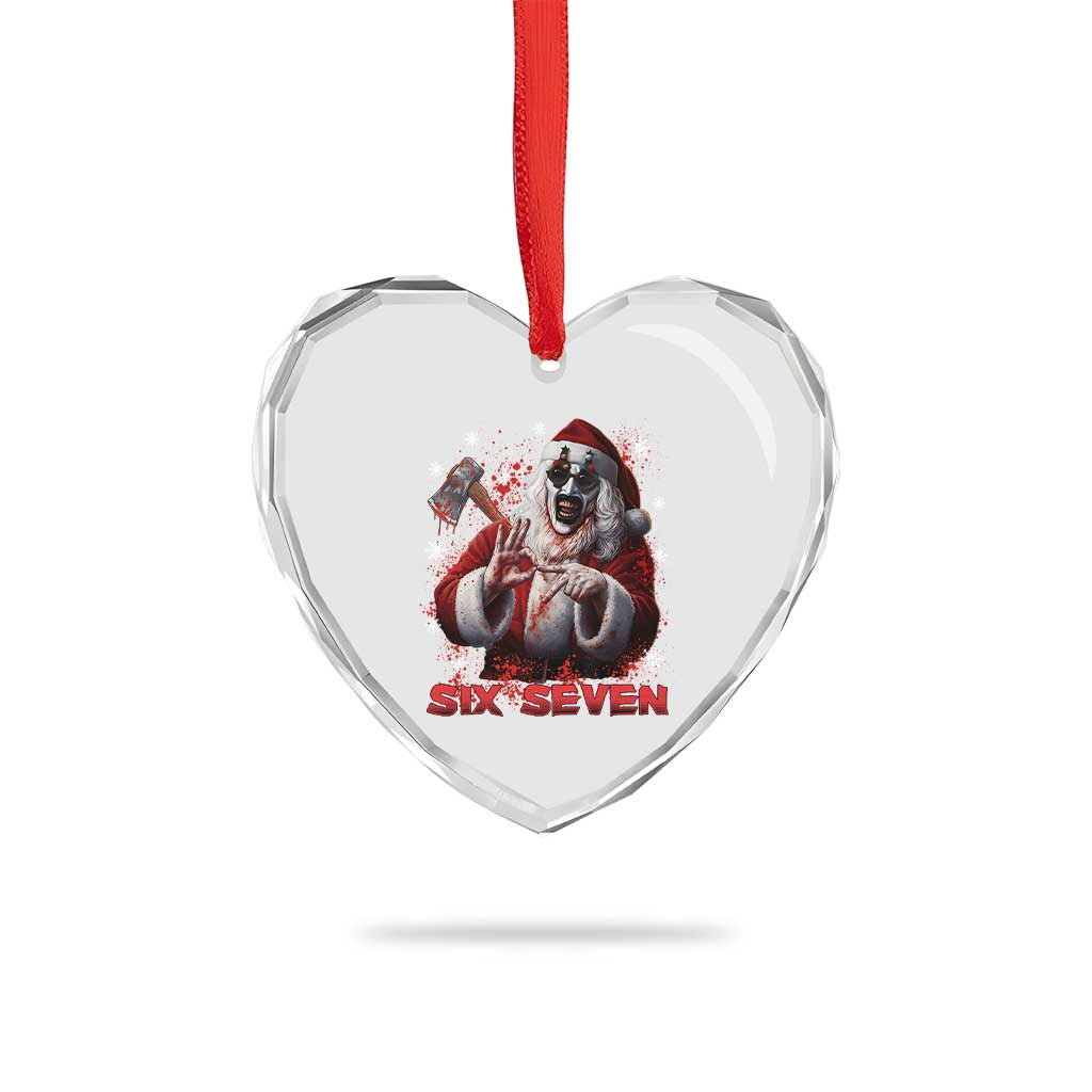 67 Terrifier Santa Horror Christmas Heart Crystal Glass Ornament Funny Six Seven Meme Holiday Movie - Wonder Print Shop