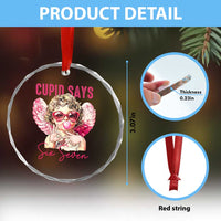 67 Valetines Crystal Glass Ornament Funny Cupid Says Six Seven - Wonder Print Shop
