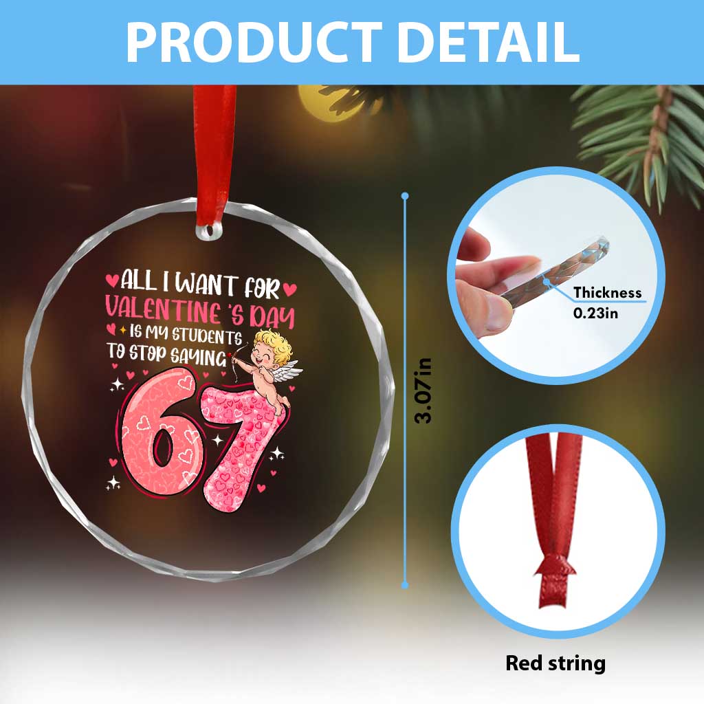 67 Valetines Meme Crystal Glass Ornament Funny Teacher Sayings Six Seven - Wonder Print Shop