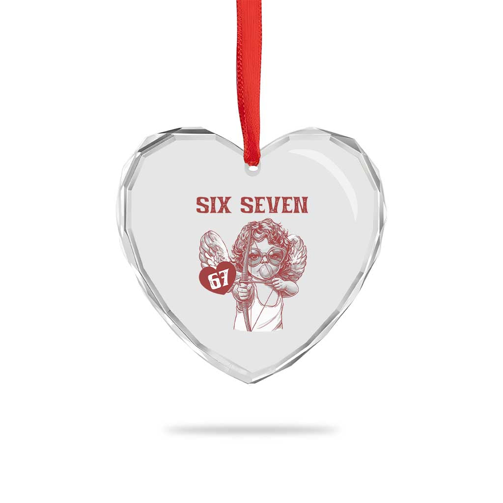 67 Valetines Meme Heart Crystal Glass Ornament Funny Six Seven Valentines Day Heart - Wonder Print Shop