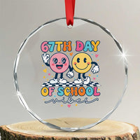 67th Day of School Vibes Crystal Glass Ornament Cute Retro Smiling Face for Students & Teachers - Wonder Print Shop