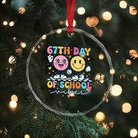 67th Day of School Vibes Crystal Glass Ornament Cute Retro Smiling Face for Students & Teachers - Wonder Print Shop