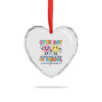 67th Day of School Vibes Heart Crystal Glass Ornament Cute Retro Smiling Face for Students & Teachers - Wonder Print Shop