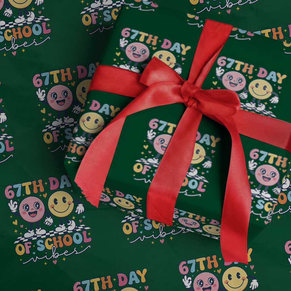 67th Day of School Vibes Wrapping Paper Roll Cute Retro Smiling Face for Students & Teachers - Wonder Print Shop