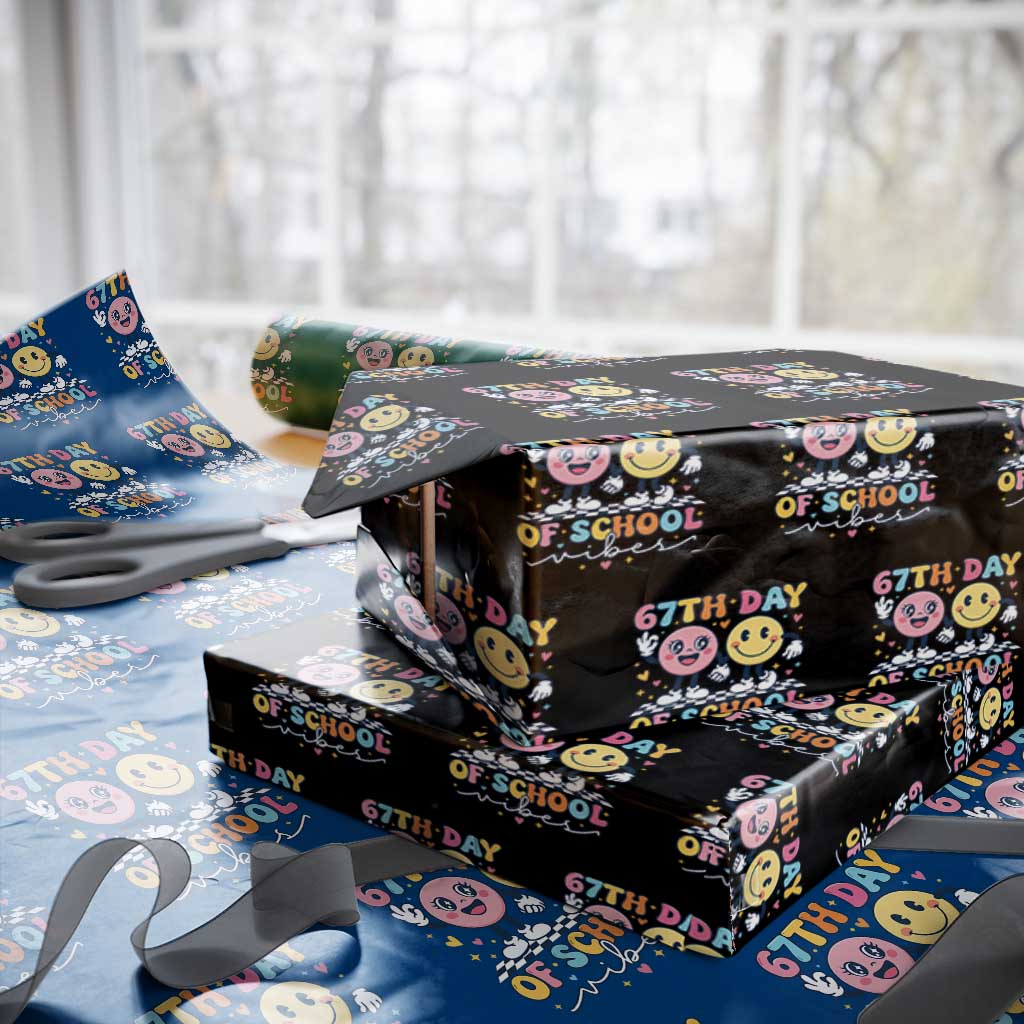 67th Day of School Vibes Wrapping Paper Roll Cute Retro Smiling Face for Students & Teachers - Wonder Print Shop