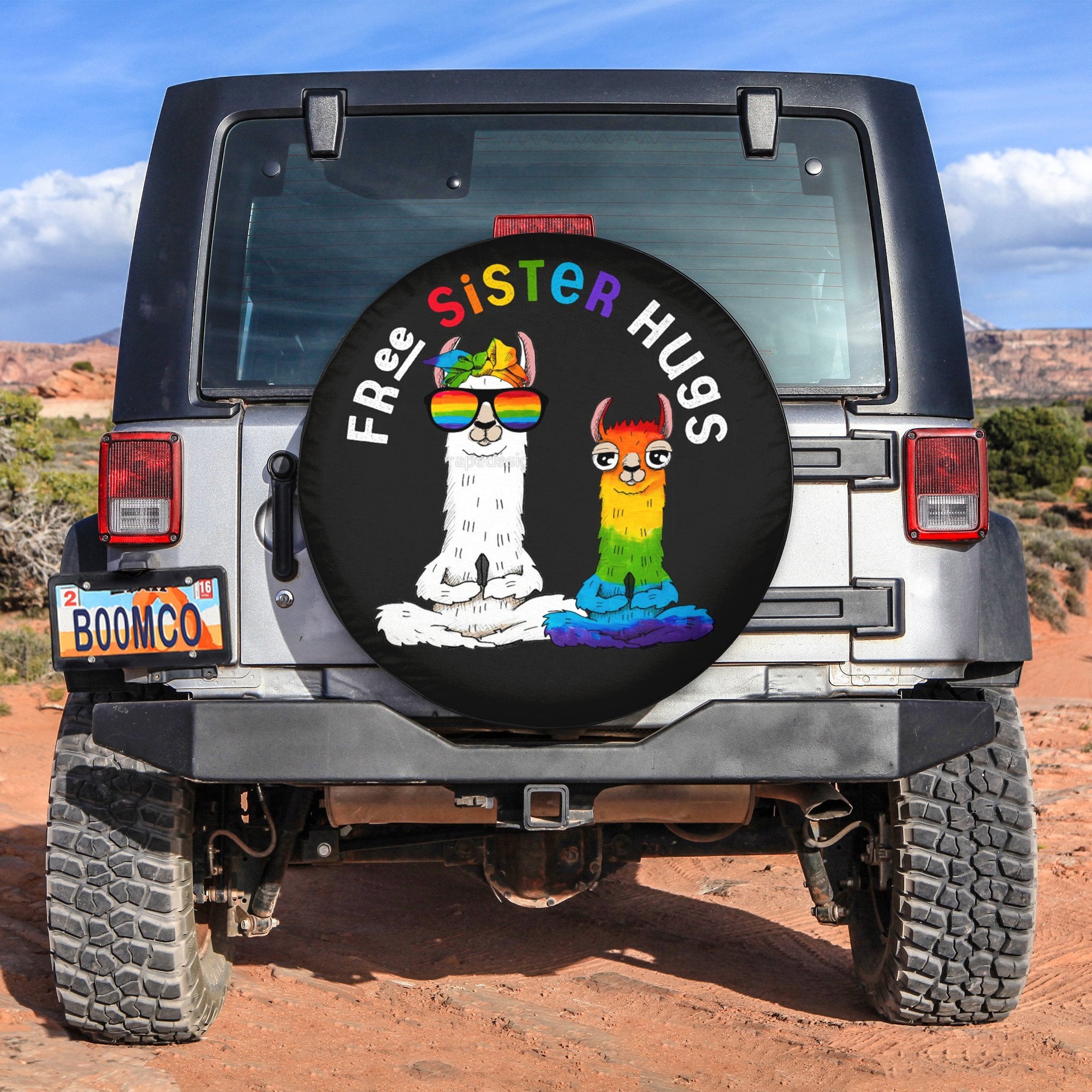 LGBT Tire Covers - Free Sister Hugs Llama Spare Tire Cover NO.3 LT8 - Wonder Print Shop