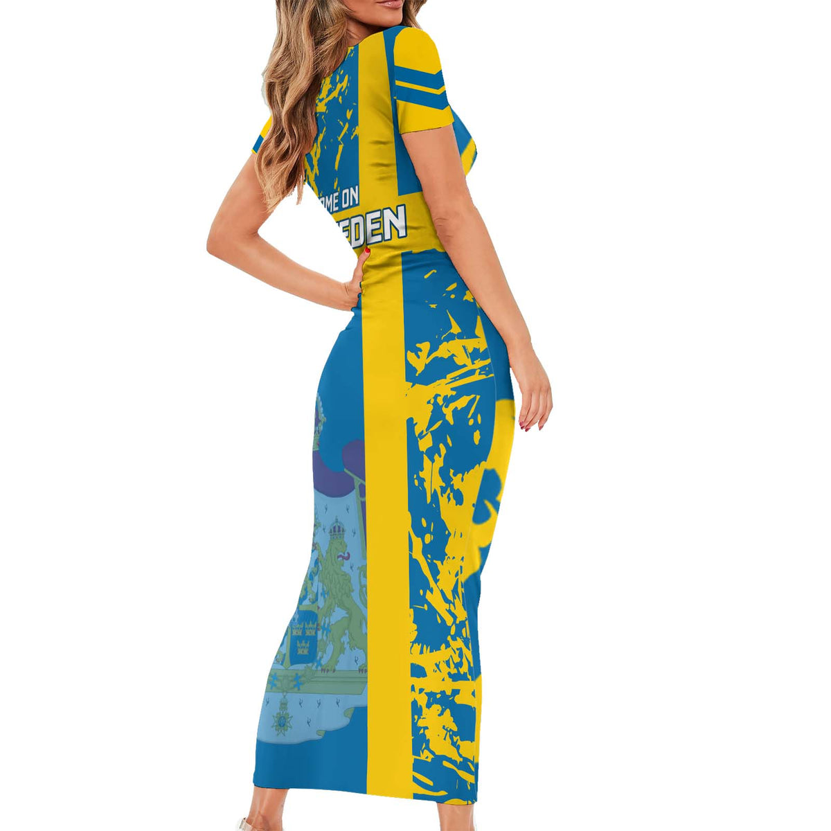 Sweden Football Short Sleeve Bodycon Dress Come On Sverige 2023 World Cup - Wonder Print Shop